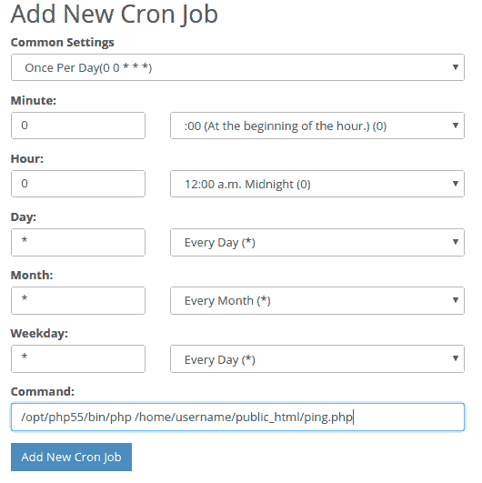 هەڵبژاردنەکانی تایبەت بە Cron Job لە cPanel